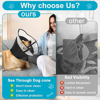 Soft Elizabethan Dog Cone Collar for Large, Medium & Small Dogs - Adjustable Recovery Collar for Post-Surgery, Wound Protection & Licking Prevention - Lightweight Pet Cone Alternative（Black,M）