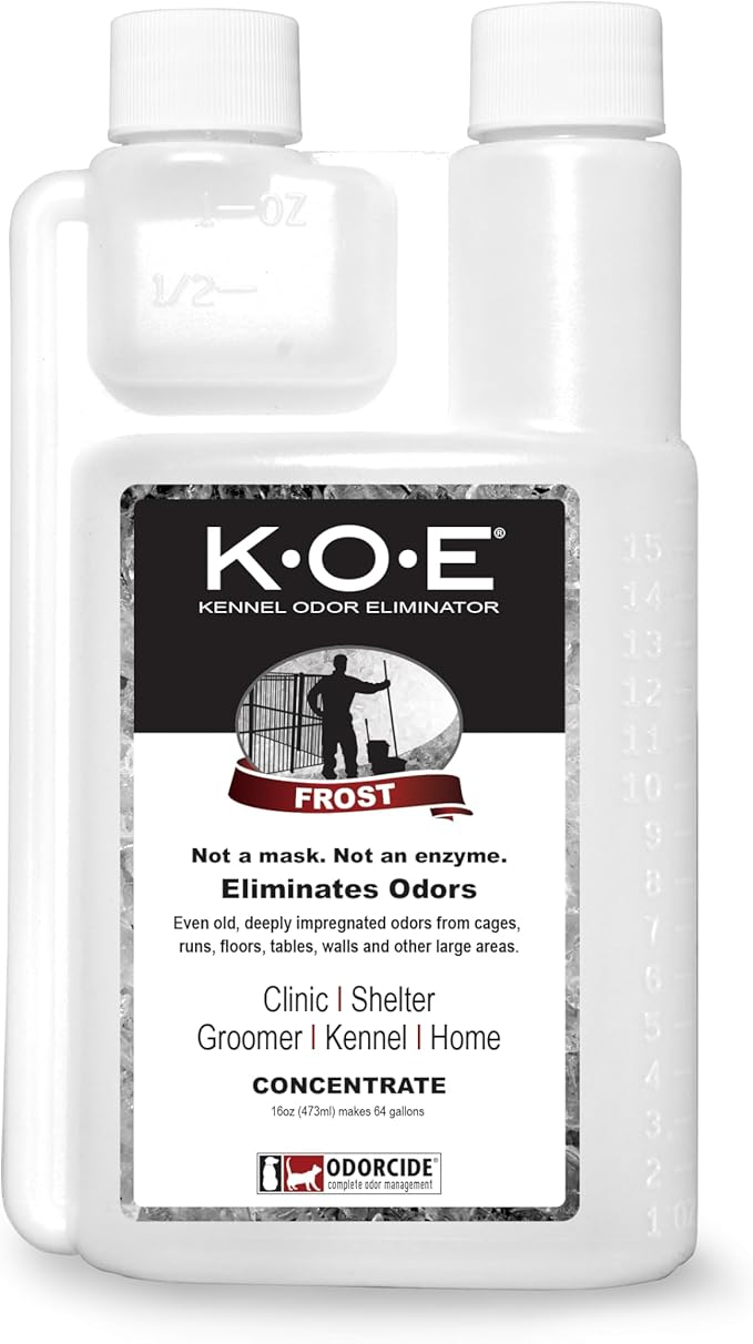 Odorcide K.O.E Kennel Odor Eliminator Concentrate – For Cages, Runs & More – For Home & Kennel w/Safe, Non-Enzymatic Formula - Frost Scent -16 oz