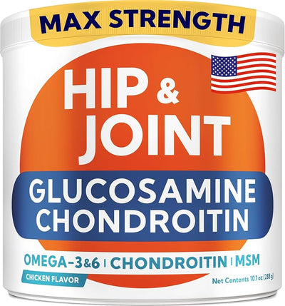 Glucosamine for Dogs Hip & Joint Supplement - Chondroitin, Omega-3, MSM - Joint Health & Pain Relief - Senior & Large Dogs - Made in USA - 120Ct
