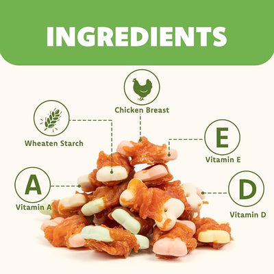MON2SUN Dog Treats, Mini Chicken Wrapped Biscuits with Added Vitamins, Healthy Training Snacks for Small Medium and Large Dogs, 21.16oz