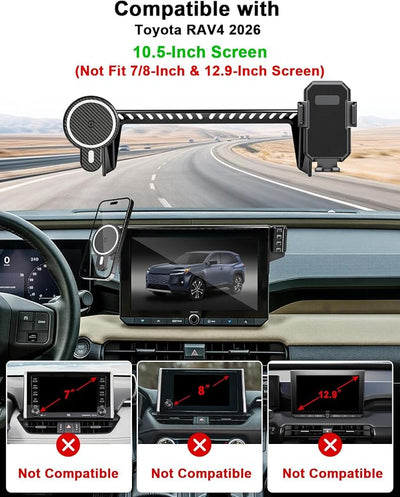 PZK Dual Car Phone Mount for Toyota RAV4 2026 Accessories 10.5-Inch Screen | Magnetic 15W Fast Wireless Charger Phone Holder 360° Rotation Phone Cradle Hands-Free Not Affect Vent (Not Fit 12.9-Inch)