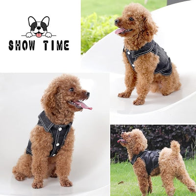 SILD Pet Clothes Dog Jeans Jacket Cool Blue Denim Coat Small Medium Dogs Lapel Vests Classic Hoodies Puppy Blue Vintage Washed Clothes (XS, Black)
