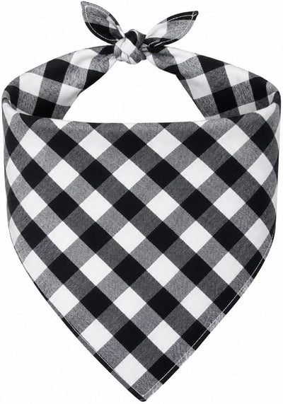 Cotton Linen Dog Bandanas 1 Pack, Plaid Checkered Bandana for Large Dogs, Soft Breathable Classic Dog Apparel & Accessories (Black Gingham, Large)
