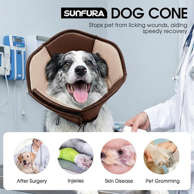 Dog Cones for Large Dogs, Soft Pet Cone Stop Licking After Surgery, Adjustable Pet E-Collar Alternative for Wound Healing, Brown X-Large