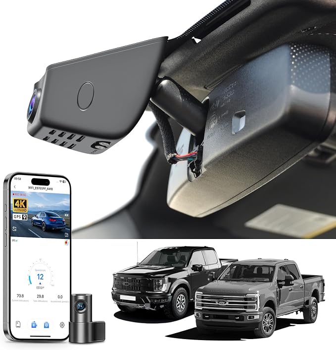 Mangoal Front 4K Rear 1080P Dash Cam for F150 2018-2026 F250-F450 2020-2026 | F250 F350 F450 Super Duty 2020-2026, OEM Style, XLT Lariat King Ranch Raptor, UHD 2160P Video, WiFi & App, GPS, 128GB Card(A)