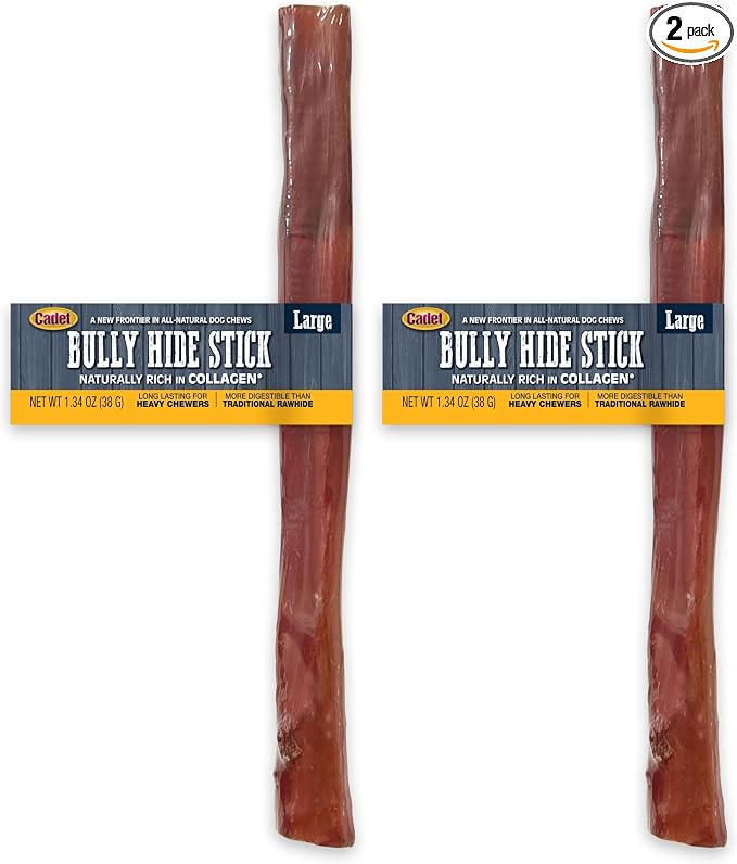 Cadet Bully Hide Sticks for Large Dogs, All-Natural Beef Pizzle, Limited-Ingredient Long-Lasting Dog Chews for Aggressive Chewers, 1 Count (Pack of 2)