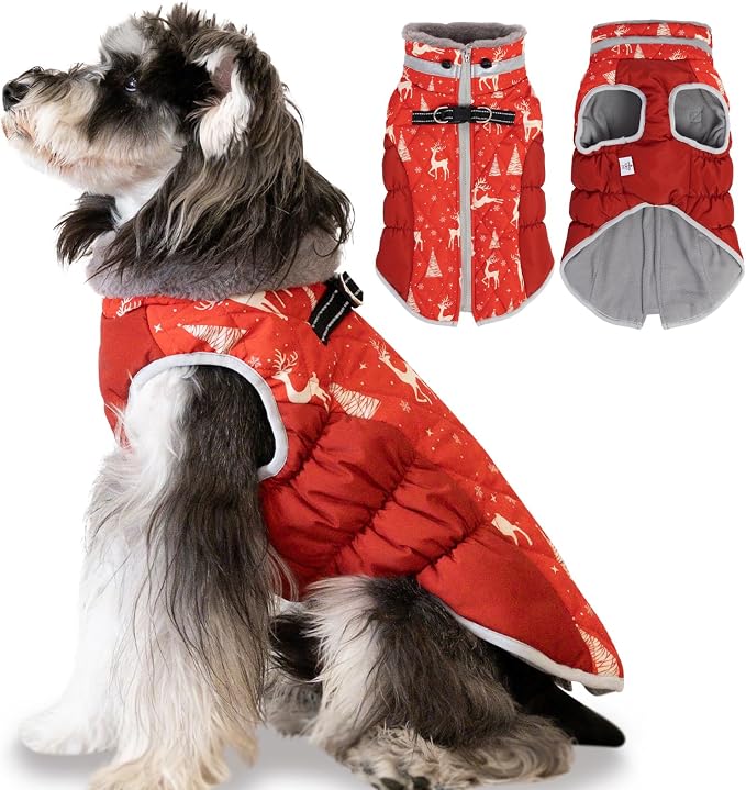 CuteBone Waterproof Thick Dog Winter Coat Doggie Jacket Warm Pet Clothes Comfortable Puffer Dog Vest for Small Medium Large Dogs with Harness Hole YRFN12L