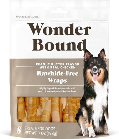 Wonder Bound Chicken Wrapped Medium Sticks, Peanut Butter Flavor - 8 Count - Rawhide-Free Dog Treats, Dental Health Chews for Plaque & Tartar Control, Easy to Digest, Long-Lasting