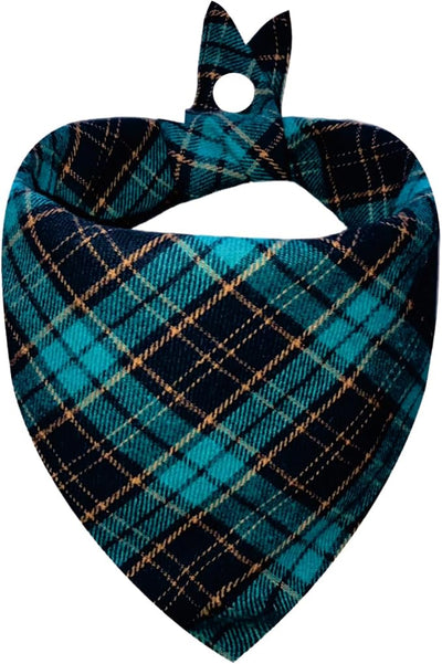 Green Plaid Dog Bandana with Button, Dual Layer Scarf Soft Cotton Triangle Girls and Boys Kerchief Adjustable Winter Holiday Accessories for Small Medium Dog Puppy Pet Cat(Medium)
