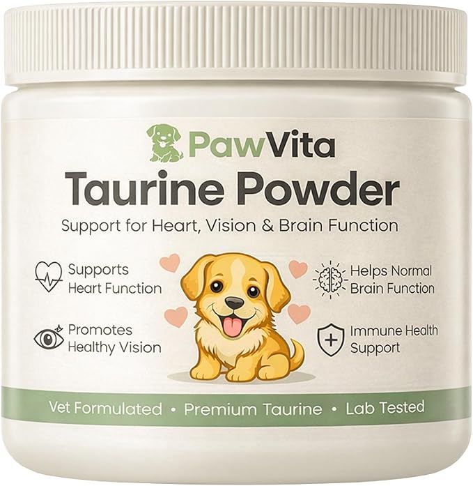 Pawvita Taurine Powder, 99.9% Pure Taurine Powder for Dogs, Supports Heart Health, Vision, Skin & Coat, Boosts Energy & Daily Wellness, Easy to Mix in Food, with Dosing Spoon, 200 Grams/ 7.05 oz