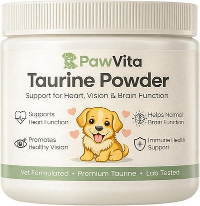 Pawvita Taurine Powder, 99.9% Pure Taurine Powder for Dogs, Supports Heart Health, Vision, Skin & Coat, Boosts Energy & Daily Wellness, Easy to Mix in Food, with Dosing Spoon, 200 Grams/ 7.05 oz