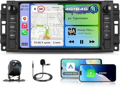 7" Car Stereo Radio for Jeep Wrangler 2007-2015 4G+64G | Wireless CarPlay Android Auto, GPS, 5GHz WiFi, FM/RDS, SWC, Backup Camera for Grand Cherokee 2005-2011 Dodge Ram 1500 2500