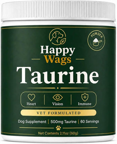Happy Wags Taurine Powder for Dogs,Pure Amino Acid Supplement, Heart Vision Immune Aging Support, Tasteless Food Topper,Daily Scoop, All Breeds Ages,2.11 Oz (1pc)