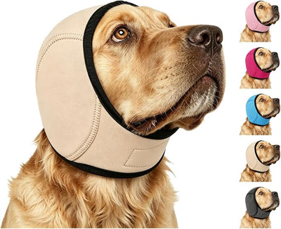 Zenpup Noise Cancelling Ear Wrap, Dog No Shake Ear Muffs Noise Protection Firework Thunder Vacuum, Comfortable Quiet Dogs Calming Hoodie, Adjustable for Grooming Bathing & Swimming (Beige, Large)