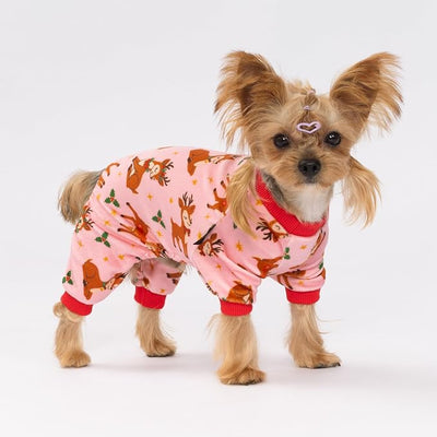 Fitwarm Christmas Reindeer Dog Pajamas, Christmas Clothes for Small Dogs Girl, Holiday Pet Outfit, Pink, Red, Large