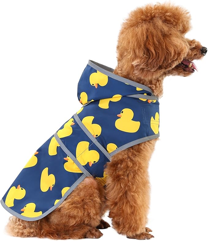 Dog Raincoat for Small Dogs Puppies Waterproof Jacket Hooded Rain Coats with Reflective Strips Leash Hole & Poncho Adjustable Fit (Duck,S)