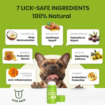 PawSono Lick-Safe Dog Paw & Nose Balm with Coconut Oil | All-Natural Moisturizer & Soother for Dry, Cracked Pads & Snout | Heat & Cold Pavement Protection Wax | Horse Hoof, Joint Care (2.6 oz)