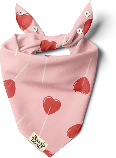 Snap-On Dog Bandana for Small Medium Large Pets, Dogs Cats Adjustable Handkerchief Scarf for Girl & Boy, Funny Cute Puppy Apparel & Accessories (Heart Lollipops, X-Large)
