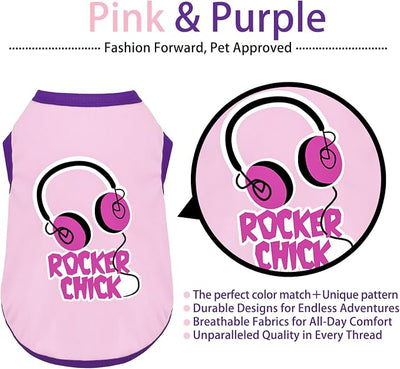 Color-Blocked Dog Tank Top with Playful Heat Transfer Designs – Lightweight Polyester Shirt for Small,MediumDogs, Perfect for Casual Outings.Rocker Chick Light Pink XS