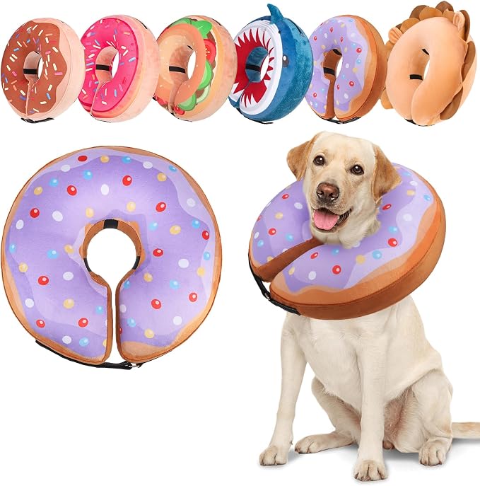 BEAUTYZOO Dog Cone Alternative After Surgery for Large Medium Small Dogs, Soft Inflatable Cone Collar for Dogs Cats, Dog Neck Donut E Collar Dog Recovery Collar to Stop Licking, Purple Donut, M