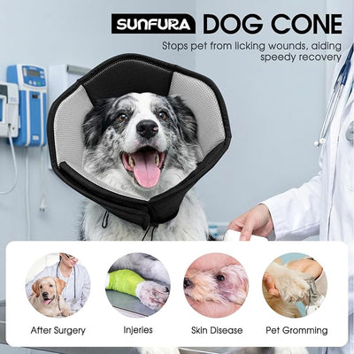 Dog Cone - Soft Cone for Dogs to Stop Licking, Pet E-Collar Alternative After Surgery, Adjustable Pet Recovery Collar for Wound Healing, Black Medium