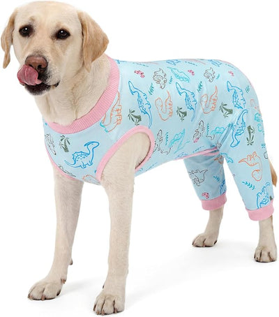 Kuoser Dog Recovery Suit with Anti Licking Rear Leg Sleeve, Dinosaur XL | Abdominal Dog Surgical Suit with Pants Cover Protect Wounds, Dogs Elbow Protector Soft Pet Surgery Onesie Cone Alternative