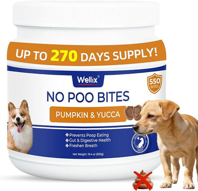 Wellix 550 Bites No Poo Chews for Dogs - Stool Eating Deterrent for Dogs Coprophagia Relief with Probiotics Digestive & Gut Health - Support Breath Freshener & Immune System, Chicken & Pumpkin Flavor