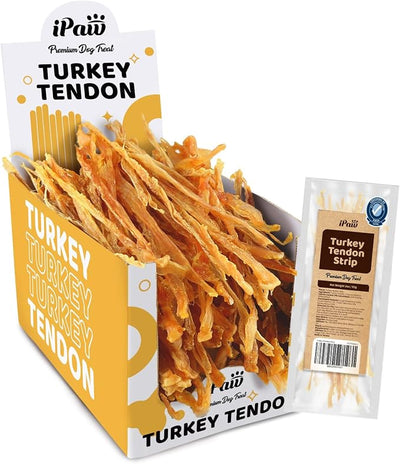 iPaw Turkey Tendon for Dogs 10 Packs/Box Bulk Pack, SQF Certified Human Grade Dog Treat, Single Protein, Hypoallergenic, Rawhide Alternative Dog Treats