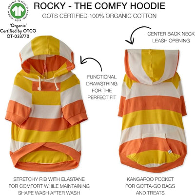Pet Passion Rocky – The Original Lightweight Hooded Tee 100% Organic Cotton Dog Hoodie Pet Coat Sweater for All Sized Dogs, Candy Corn, XX-Small (4-7 lbs)
