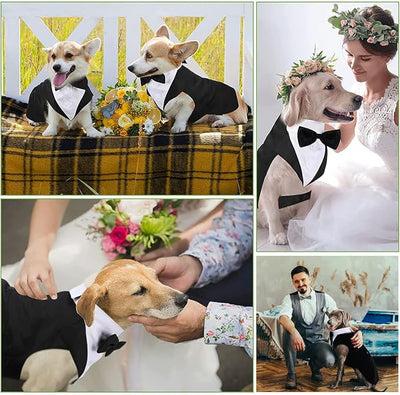 Tuxedo and Bandana Set, 2 Pack Pet Costume Puppy Formal Suit, Dog Clothes for Small Medium Large Dogs, Dog Bow Tie Shirt Wedding Attire