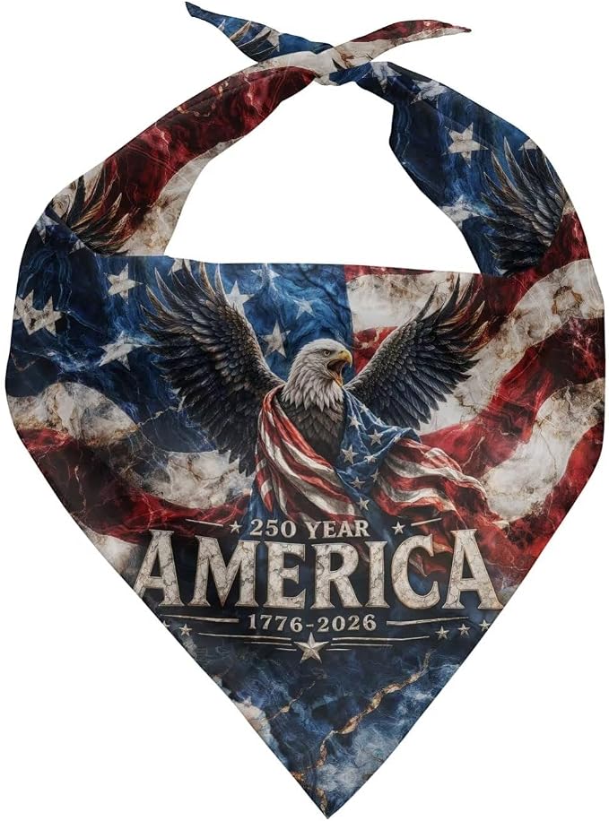 KEIAHUAN 4th of July Patriotic Dog Bandanas 250 Years Anniversary Square Dog Kerchief Independence Day Reversible Pets Gifts