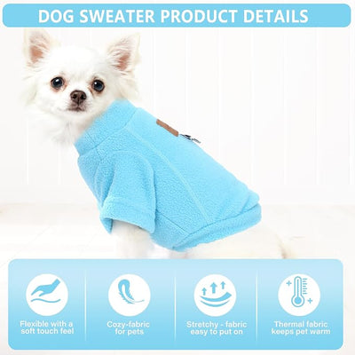 2 Pack Dog Sweaters Warm Fleece Dogs Sweatshirt for Small Medium Dogs with Leash Ring Pet Puppy Coat Apparel Winter Dog Clothes for Chihuahua, Yorkie, Bulldog, Dachshund Cats XS, Blue