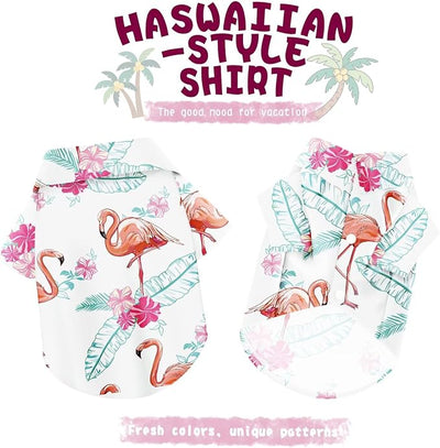Hawaiian Dog Shirt – Lightweight and Breathable Summer T-Shirt with Tropical Prints, Fun Beach Outfit for Small, Medium, and Large Dogs, Perfect for Hot Days and Outdoor Vacation.Flamingo S
