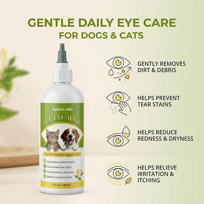 Dylan's cabin Cat Eye Wash, 180ml Gentle Pet Eye Cleaner Solution for Cats Dogs, Cleans Tear Stain Residue Dirt Debris, pH-Balanced Formula with Glycerin Honeysuckle Extract Lutein