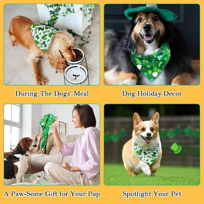 Vivifying St. Patrick's Day Dog Bandana, 2 Pack Bandanas for St. Patrick's Day Clothes Outfits, Reversible Triangle Dog Scarf, Pet Apparel & Accessories for Decorations (X-Large, Green&White)