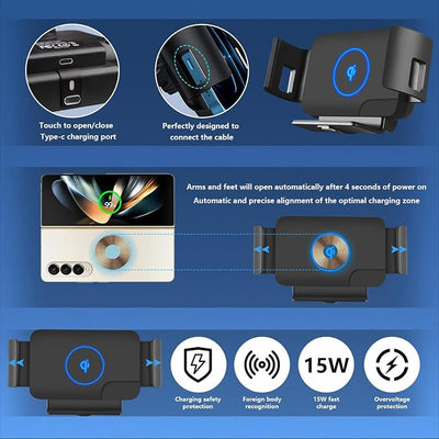 15W Wireless Car Charger Mount for Galaxy Z Fold 5/4/3 car Mount | Fast Charging Phone Holder for Galaxy Z Fold 5/4/3/2/S22 Ultra, iPhone 15/14/13 Pro Max,Google Pixel 6 Pro