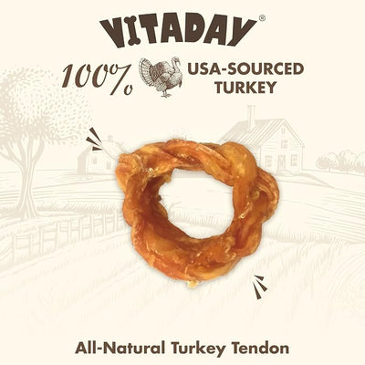 VITADAY All Natural Turkey Tendon Dog Treats, Ring (S), 4-Pack | Long-lasting dog training treats, rawhide-free, made of USA-sourced turkey tendons