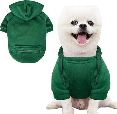 Jecikelon Dog Hoodies for Small Dogs with Zipper Pocket, Soft Fleece Puppy Clothes with Rope Hat, Warm Winter Outfits Cold Weather Coats, Cute Sweatshirt Chihuahua Costume (Green, Medium)