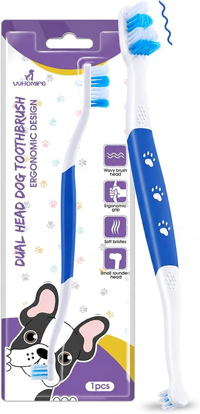 Dog Toothbrush, Dual-Head, for Medium-Large Dogs, Blue | Soft Bristles for Gentle Cleaning, 60° Curved Bristles for Better Coverage ,Comfortable for Sensitive Gums