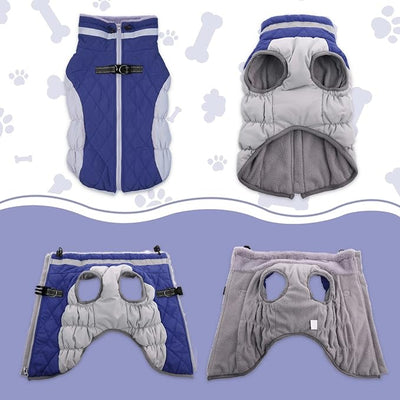 Lelepet Dog Coat Warm Dog Winter Coat Waterproof Dogs Jacket with Harness Built in Reflective Pet Fleece Vest Zip-Up Cold Weather Coats for Large Dogs Turtleneck & Windproof Coats Boston Terrier Blue