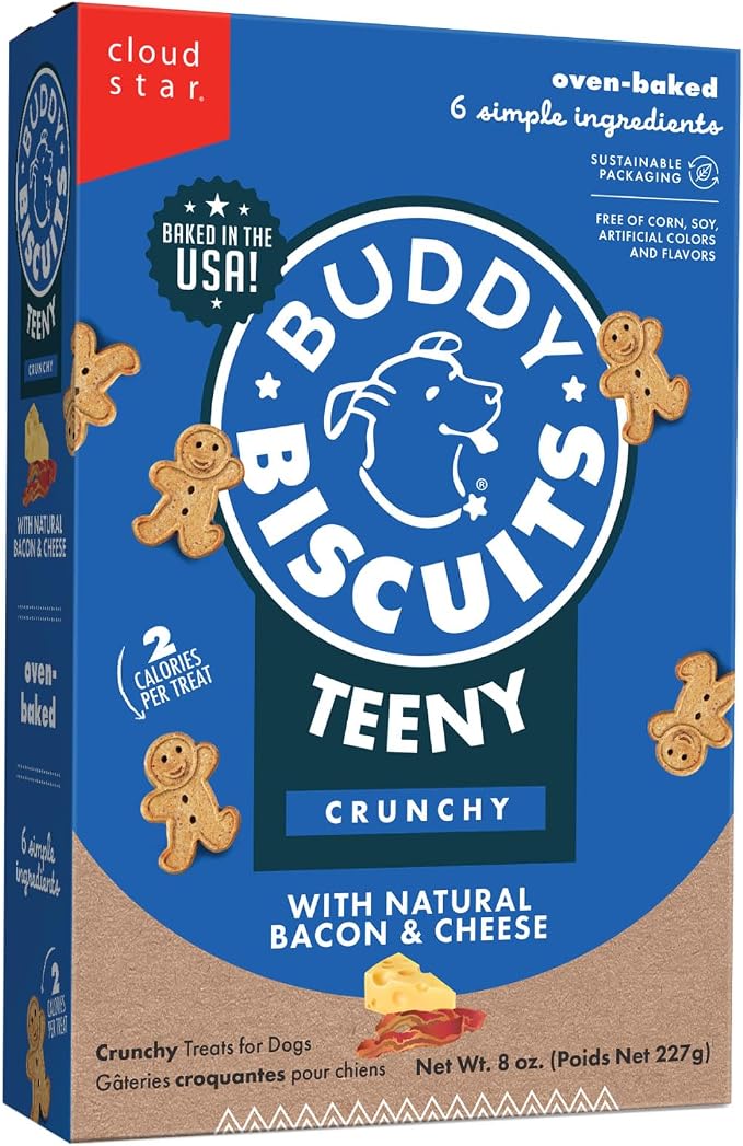 Buddy Biscuits Teeny Crunchy Dog Treats, Bacon & Cheese, 8 oz. Box