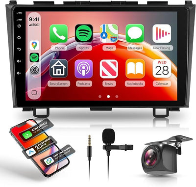 8 Core 6G+128G Android Car Stereo for Honda CRV 2007-2011 with Wireless CarPlay Android Auto, 9” Touchscreen Car Radio Mirror Link GPS WiFi Bluetooth FM RDS DSP EQ SWC Backup Camera