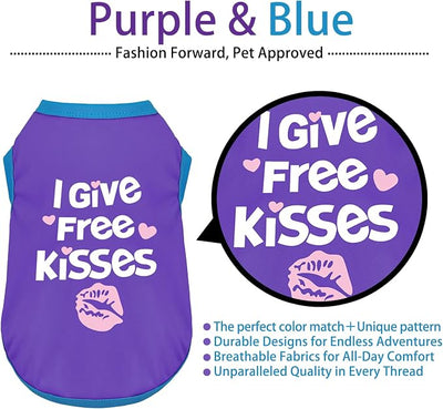 Color-Blocked Dog Tank Top with Playful Heat Transfer Designs – Lightweight Polyester Shirt for Small,MediumDogs, Perfect for Casual Outings.I Give Free Kisses Deep Purple 3XL