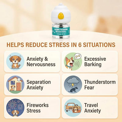 Dog Pheromone Calming Diffuser Kit – 10-Pack (4 Plugs + 6 Refills, 48mL Each), 180-Day Stress Relief for Dogs, Helps Reduce Anxiety, Barking, Separation, Thunderstorm & Travel Stress