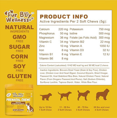 Dog Prenatal Vitamins for Pregnant & Nursing Dogs - Supports Healthy Pregnancy, Puppy Growth & Lactation - with Folic Acid, Iron & Calcium - 120 Soft Chews