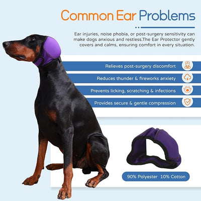 Dog Ear Muffs & Swim Cap and No Shake Ear Wrap for Bathing, Hematoma, Drying & Noise Anxiety Relief - Elastic Waterproof Ear Protection with Calming Hoodie for Grooming