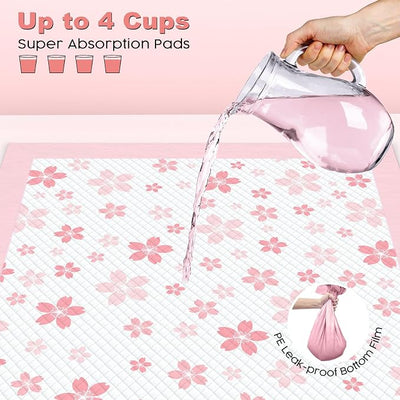 MIZOK Puppy Pads Pink 22x22in, Quick-Dry Puppy Training Pads with Pheromone Attractant, Decorative Cherry Blossom 6-Layer Heavy Duty Leak-Proof Pet Pads, Disposable (50 Count)