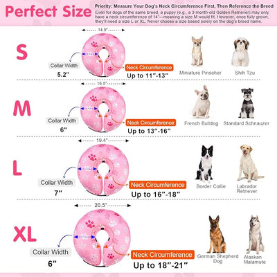 BEAUTYZOO Dog Cone Alternative After Surgery for Large Medium Small Dogs, Soft Inflatable Cone Collar for Dogs Cats, Pet Neck Donut E Collar Dog Recovery Collars to Stop Licking, Paw Pink, M
