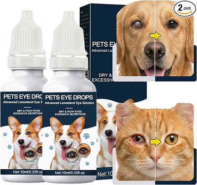 Cataract Drops For Dogs, Natural Safe Dog Eye Drops For Soothe Itching Irritation & Dry Eyes, Improve Eye Vision Clarity, Not For Human Pet Tear Stain Cleaner Suitable for All Animals (2 X 10 ml)