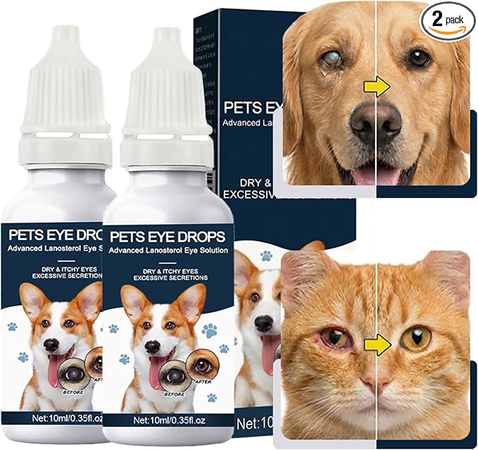 Cataract Drops For Dogs, Natural Safe Dog Eye Drops For Soothe Itching Irritation & Dry Eyes, Improve Eye Vision Clarity, Not For Human Pet Tear Stain Cleaner Suitable for All Animals (2 X 10 ml)